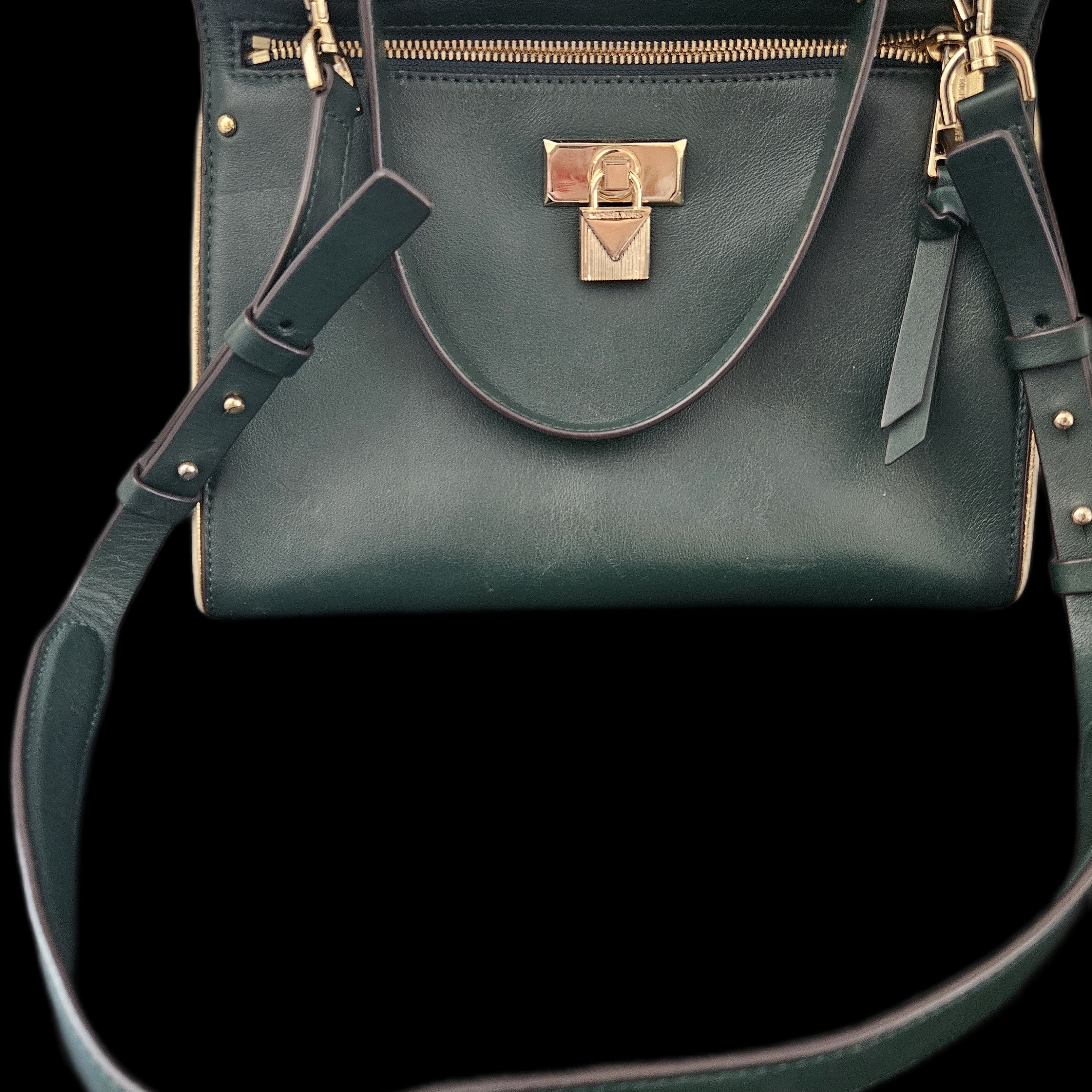 Michael Kors Dark Green Shoulder Bag With Gold Accents